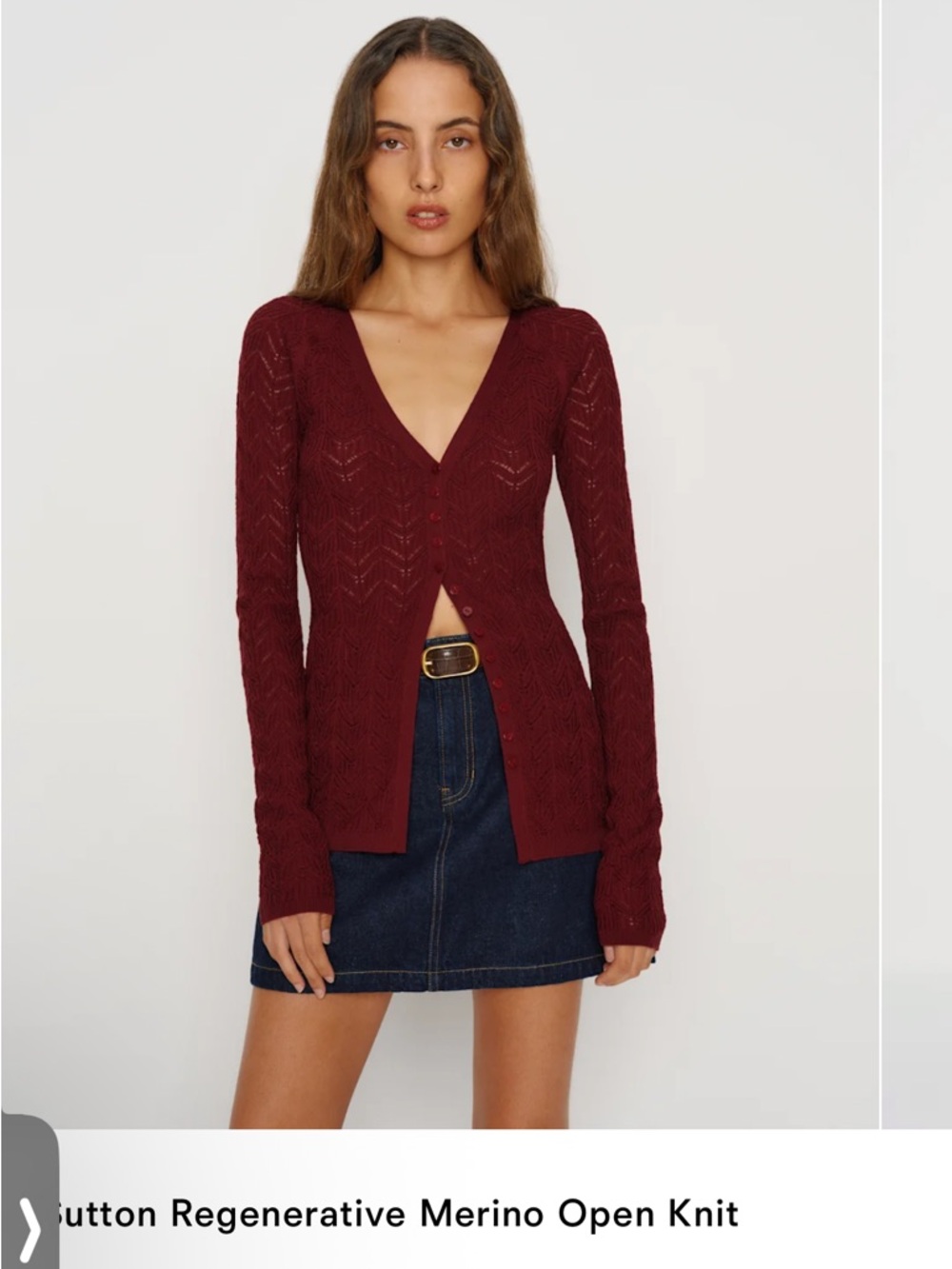 Reformation Sutton Regenerative Merino Open Knit Sweater Red - Size XS